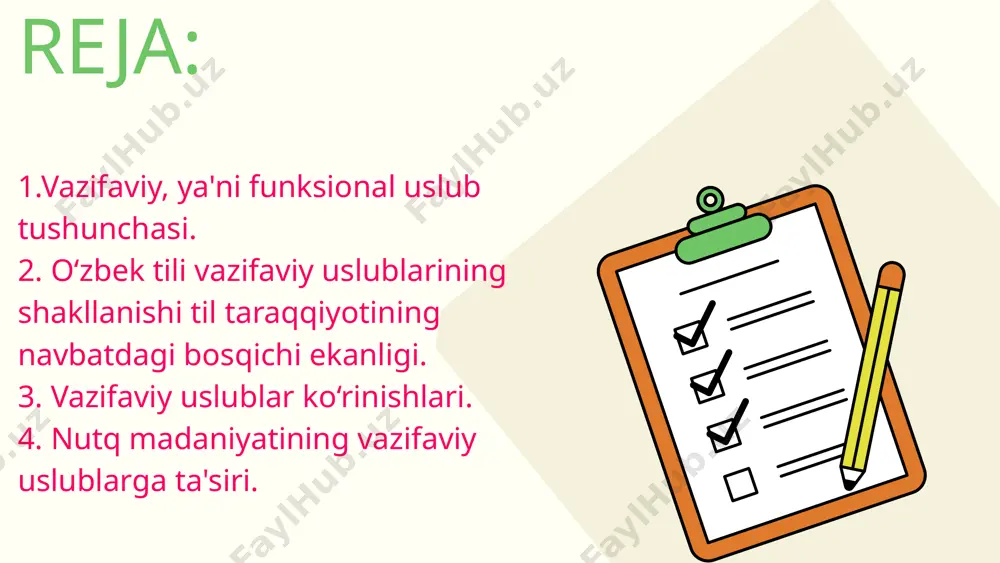 iklardan foydalanganlarida, avvalo ularni o‘z ehtiyojlaridan kelib chiqib, nutq mavzusiga, vaziyatga qarab tanlaydilar va qo‘llaydilar. tilimizdagi vositalarning bir nechalab ko‘rinishlargaega bo‘lishi, sinonimik rang-baranglik shunday yo‘l tutishga imkon beradi. uslubshunoslik vazifalari rasmiy uslub hozirgi o‘zbek tilining davlat-ma'muriy, huquqiy muassasalarida, rasmiy diplomatik munosabatlarida namoyon bo‘ladigan ko‘rinishidir. qonun matnlari, farmonlar, farmoyishlar, buyruqlar, xullas barcha rasmiy ish qog‘ozlari ana shu uslubda shakllanadi. bu uslubning og‘zaki va yozma ko‘rinishlari, binobarin, ushbu ko‘rinishlarning o‘z me'yorlari mavjud. rasmiy uslub ilmiy uslub ilmiy uslub ilmiy asarlar uslubidir. til birliklarining fan sohasida, ilmiy bayon jarayonida ishlatilishi mazkur uslubning shakllanishiga asos bo‘ladi. ilmiy tafakkur fikrlashning o‘ziga xos usuli ekanligi, obyektiv borliqni idrok etishda faqatgina dalil va faktlarga tayanish, fikriy izchillik kabi ekstralingvistik omillar ham nutqning ushbu turning shakllanishida, binobarin, nutqiy me'yorning o‘ziga xos turining yuzaga kelishida muhim omil sanaladi. ommabop uslub o‘zbek tilshunosligida filologiya fanlari nomzodi t.qurbonov tomonidan monografik yo‘nalishda o‘rganilgan til taraqqiyotida muhim omil sanaladigan publitsistika o‘z navbatida tilning …