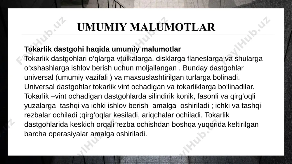 hga qaratilgan tadbirlar quyidagilardan iborat: - dastgohlarni harakatga keltiruvchi elektrodvigatellarni to‘g‘ri tanlash va detallarga ishlov berish jarayonida ularni to‘la yuklanishini ta’minlash - dastgohlarda to‘la yuklanmagan elektrodvigatellarni quvvatini qayta xisoblab past quvvatli elektrodvigatellarga almashtirish; - tokarlik dastgohlarini ishlash jarayonida ularni salt ishlashini cheklash maqsadida avtomatik yuklash qurilmalaridan foydalanish ; - dastgohlarga o‘rnatilgan elektrodvigatellar ishdan chiqqan bo‘lsa ularni ustaxonalarda sifatli ta’mirlashni nazorat qilish . chastota ozgargichni (vfd) tanlashda meni hisob-kitoblarim asosida 4.0 kvt quvvatli elektrodvigatel uchun abb acs550-01-012a-4 (5.5 kw, 11.9 a, 380-480 v) modelini qo‘yishga qaror qildim. bu tanlovni 1m61 tokar dastgohi uchun qisqa takrorlanuvchi rejimda ishlashni hisobga olgan holda amalga oshirdim. quyida qurilma sxemasini ko‘ramiz. 5-rasm. chastota o‘zgartgichining umumiy ko‘rinishi va grafigi 1m61 tokar dastgohi energiya iste’moli hisoboti 1. elektr energiya iste’molini hisoblash nominal tokni hisoblash ih=40003⋅380⋅0.85⋅0.84≈7.16 a toliq quvvat (s) s=3⋅380⋅7.16≈4.71 kva kunlik energiya iste’moli ish vaqti: 3.2 soat (40% × 8 soat) ekun=4.76⋅3.2≈15.23 kwh yillik energiya iste’moli eyil=15.23⋅250=3807.5 …