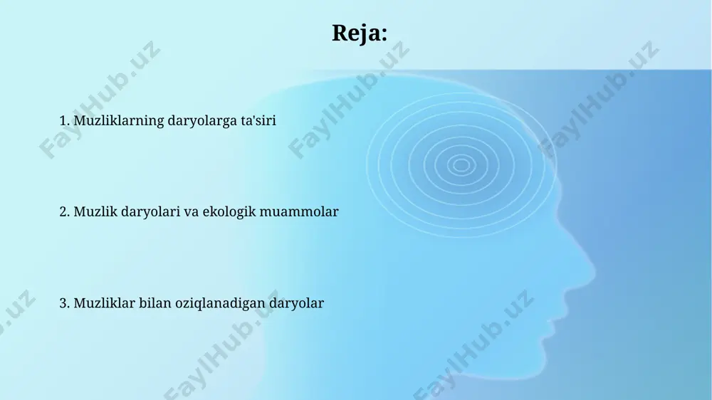 -3 marta aerofotografik suratga olish qoʻllaniladi. qirgʻizistonning tian-shan togʻlarida joylashgan muzlik daryolarining suv kimyoviy tarkibini tahlil qilishda, elektr oʻtkazuvchanlik, ph darajasi va 10 ga yaqin ionlarning miqdori aniqlanadi. muzliklarning kamayishi va daryolarga ta'siri hindistonning gang daryosi havzasidagi muzliklarning 20% ga yaqin qisqarishi, 2050 yilga kelib, pastki oqimdagi 30 millionga yaqin aholiga ichimlik suvi tanqisligini keltirib chiqarishi mumkin. and tog'laridagi muzliklarning erishi natijasida peru va boliviyadagi daryolar suv miqdorini 25% ga yo'qotib, qishloq xo'jaligiga va gidroenergetika sohasiga jiddiy tahdid soladi. muzlik daryolari geografik joylashuvi qirgʻizistonning shimoliy-sharqiy qismida joylashgan issik-koʻl havzasiga 20 dan ortiq muzlik daryolari quyilib, koʻlning suv balansiga sezilarli ta'sir koʻrsatadi va 1000 kv.km dan ortiq maydonni sugʻoradi. oʻzbekistonning sharqiy hududlarida, xususan, alay va pamir-alay togʻ tizmalarida, 100 dan ortiq muzlik daryolari mavjud boʻlib, ularning umumiy uzunligi 5000 kilometrdan oshadi. muzlik daryolarining gidrologik xususiyatlari muzlik daryolari, masalan, oʻzbekistondagi alay togʻlaridagi daryolar, yillik oqimining 50-70% ini muzliklardan oladi, bu esa ularning …