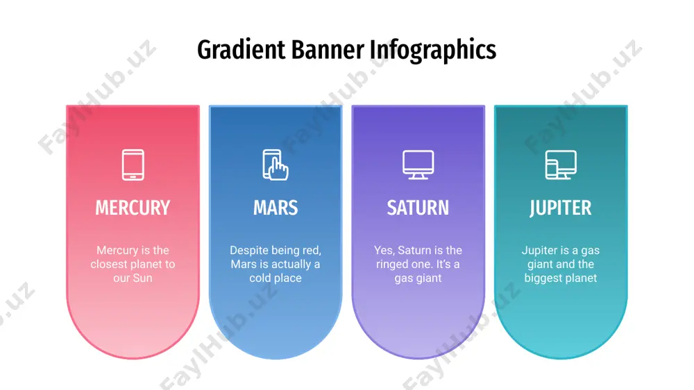 lanet from the sun neptune gradient banner infographics mercury is the closest one and the smallest one also mars despite being red and is a very cold place jupiter is the biggest one in the solar system positive info banner neptune is the eighth and the farthest-known planet saturn is composed mostly of hydrogen and helium planet earth is the only planet with life in the solar system negative info banner gradient banner infographics mercury 01 despite being red, mars is a cold place 02 jupiter is a gas giant and the biggest 03 it’s composed of hydrogen and helium 04 mercury is the closest planet to the sun mars jupiter saturn gradient banner infographics mars despite being red, mars is actually a cold place saturn yes, saturn is the ringed one. it’s a gas giant mercury mercury is the closest planet to the sun of them all jupiter jupiter …