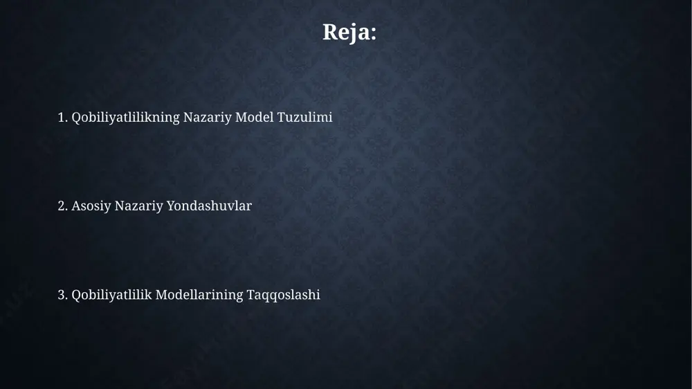 rdam beradi. sovg'a iste'dodli shaxsning xususiyatlari sovg'a iste'dodli shaxslarning 70% dan ortig'i yuqori darajada mantiqiy fikrlash qobiliyatiga ega bo'lib, murakkab muammolarni yechishda tokio universiteti tadqiqotchilari tomonidan tasdiqlanganidek, standartlardan 3 sigma yuqori natijalarni ko'rsatishadi. sovg'a iste'dodli shaxslarning xotirasi 5 dan 10 baravar yuqori bo'lishi mumkin, bu esa aqshning harvard universiteti olimlari tomonidan o'tkazilgan eksperimentlarda tasdiqlangan bo'lib, ularning tez o'rganish va keng bilimlarga ega bo'lish qobiliyatini tushuntiradi. ierarxik model иерархик модел 3 та асосий компонентдан: 1) умумий интеллектнинг юқори даражаси, 2) махсус қобилиятларнинг ривожланганлиги ва 3) юқори мотивациядан иборат бўлиб, булар ўзаро боғлиқ ва биргаликда ишлаб, 10-15 ёшдаги болаларда кузатилади. 1980-йилларда психологлар томонидан таклиф этилган бу модел, ақш ва европа мамлакатларидаги тадқиқотлар асосида 20 дан ортиқ омилни ўз ичига олади, улар орасида ижодий фикрлаш ва муаммо ечиш қобилияти ҳам бор. sovg'a iste'dodni aniqlash va rivojlantirish sovg'a iste'dodni rivojlantirish dasturlari, 5-7 yoshli bolalar uchun mo'ljallangan ijodkorlikni rivojlantirishga qaratilgan dasturlar toshkentdagi maxsus markazlarda amalga …