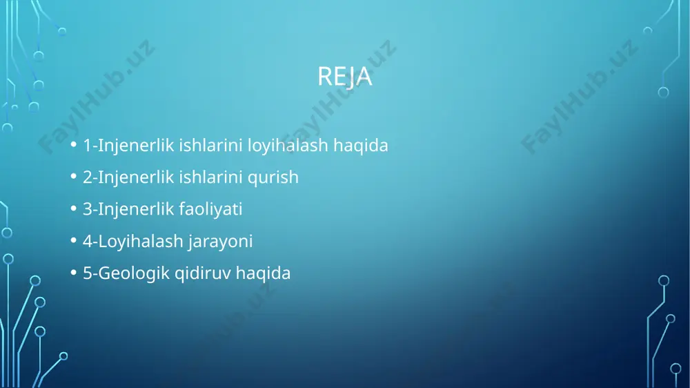 javob berishga xarakat qilamiz. men quyidagi ishlarni amalga oshirishni taklif qilamiz. qurilish loyihalarni boshqarishni haqiqiy professionallarga topshirish. katta lavozimda ishlayotgan amaldorlarning hammasi ham loyihalarni boshqarish bilim va malakasiga ega emas, ko‘p holatlarda ular tomonidan noto‘g‘ri qarorlar qabul qilinayotganiga, ishlar rejasiz va mantiqsiz ravishda olib borilayotganiga guvoh bo‘lishimiz mumkin. professional loyiha boshqaruvchilari loyihani integratsiyalashgan holda boshqarish, loyiha jadval asosida boshqarish, loyiha xarajatlarini boshqarish, loyiha sifatini boshqarish, loyiha resurslarini boshqarish, loyihalarda xavf-xatarlarni boshqarish kabi ko‘plab bilimlarga ega bo‘lishlari zarur. geologik qidiruv haqida gidrogeologik tadqiqotlar olib borish usullari — yer osti suvlarining yotish, joylashish, harakatlanish holatlari, uning zaxiralari vujudga kelish, fasllar, ko‘p yillar mobaynida o‘zgarib turish sabablarini o‘rganadi, yangidan-yangi usul va uslublar ishlab chiqadi; injenerlik geologiyasi1 fani. bu fan yer qobig‘i qatlamlari — litosferaning eng yuqorigi odamzod yashaydigan va faoliyat ko‘rsatadigan qismini qurilish nuqtayi nazaridan, ya’ni u yoki bu imorat va inshoot quriladigan hududning injener-geologik sharoitni (geologik, yer usti sath tuzilishi, mavjud yer …