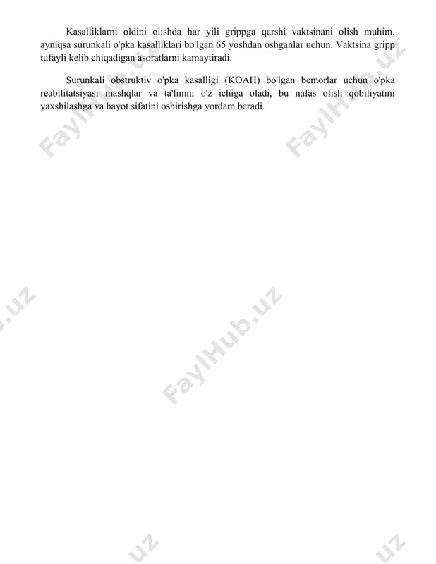 ega. 📚foydalanilgan adabiyotlar 1. андреева, е. н., и соавт. "упка касалликлари диагностикаси ва даволаш". москва: гэотар-медиа, 2019. 2. борисов, с. е. "салбий упка касалликлари: клиник тавсиялар". санкт-петербург: спецлит, 2020. 3. чучалин, а. г., и соавт. "пульмонология: миллий раҳбарлик". москва: гэотар-медиа, 2017. 4