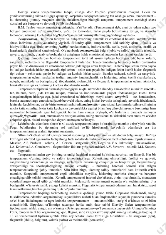 ng ichki dunyosiga yaqinlashish, boshqalarga o‘zini ochishning vositasi, o‘zini namoyon etish sifatida kirib keladi. «mening» dunyosida unga xos bo‘lgan maxsus faoliyat turlari: o‘yin, san’at, din, ichki dunyolar yaqinlashuvi sifatidagi muloqot paydo bo‘ladi. «individ» tushunchasini turlicha talqin qilish mumkin. avvalambor, individ – bu yagona tabiat mavjudoti sifatidagi odam, homo sapiens turiga mansub vakil. ushbu holatda individ biologik turning umumiy irsiy xossalarini tashuvchi biologik organizm (har bir odam individ bo‘lib tug‘iladi) sifatida tushuniladi, ya’ni, insonning biologik mohiyati ta’kidlanadi. lekin ba’zida «individ» tushunchasi odamni insoniy umumiylikning alohida vakili, mehnat qurollaridan foydalanuvchi ijtimoiy mavjudot sifatida belgilash uchun qo‘llaniladi. agar «inson» tushunchasi o‘z ichiga odamlarga xos bo‘lgan barcha insoniy sifatlarning yig‘indisini, ularning ma’lum insonda mavjudligi yoki mavjud emasligidan qat’iy nazar, jamlagan bo‘lsa, u holda «individ» tushunchasi aynan uni xarakterlaydi va qo‘shimcha sifatida shaxsiy xislatlar qatori psixologik va biologik xossalarni ham kiritadi. bundan tashqari, ushbu tushunchaga ma’lum odamni boshqalardan ajratib turuvchi sifatlar bilan birga, aynan shu …