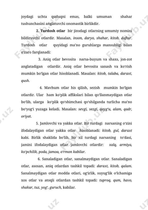 arga -lar affiksi qo‘shilganda ko‘plikdan boshqa ma’no ifodalanadi. bu ma’no otlarga xos modal ma’no deb yuritiladi. grammatik son affiksi asosida ifodalanadigan modal ma’nolar quyidagilardan iborat: 1.atoqli otlarga –lar qo‘shilganda sulola, avlod, oila, guruh, jamlik ma’nosi ifodalanadi: temuriylar, boburiylar sulolasi, salimovlar, akramovlar oilasi, halimalar (kelishdi), majnunu farhodlarga arkon bo‘lgan sharq. atoqli otlarning bir turi bo‘lgan geografik nomlarga qo‘shilganda esa, shu joy anglatgan hududning barcha qismi anglashiladi: samarqandlarni aylanmoq, toshkentlarni tomosha qilmoq kabi. 2.mavhum otlarga -lar affiksi qo‘shilganda ma’no kuchaytiriladi: uyqularim qochib ketdi, ko‘ngillarim ozdi, hayollarim to‘zg‘idi kabi. xuddi shunday modal ma’no asli o‘zi bitta yoki juft holda bo‘ladigan otlarga hamda jamlik va yakkalik tushunchalarni ifodalovchi otlarga –lar qo‘shilganda ham ifodalanadi: ko‘zlarim achishdi, qo‘llari toldi, yuraklar orziqdi, sochlar to‘zg‘idi, kipriklar namlandi. 3.donalab sanalmaydigan otlarga -lar qo‘shilganda tur, nav ma’nosi anglashiladi: unlar (1,2-nav ), yog‘lar (paxta yog‘i, sariyog‘, zig‘ir yog‘i), qumlar (qora, sariq ). 4.qarindoshlik, yaqinlik ko‘rsatuvchi otlarga egalik qo‘shimchasidan keyin –lar affiksi …