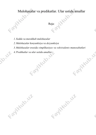 mulоhazalar va predikatlar. ular ustida amallar — DOC