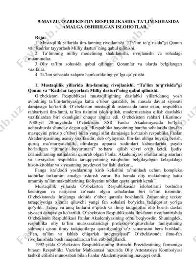 o'zbekiston respublikasida ta'lim sohasida amalga oshirilgan islohotlar — DOCX