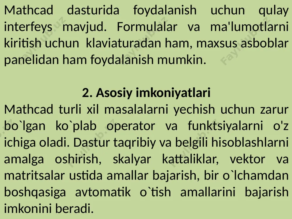 mathcad dasturining interfeysi. funktsiyalar. grafika - Page 5