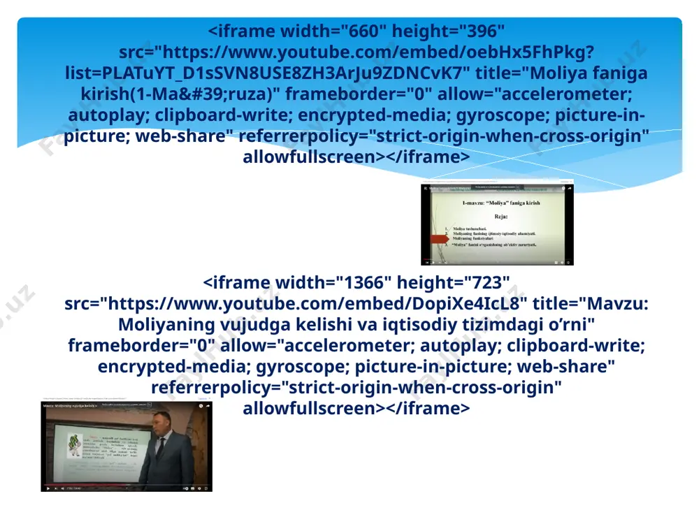 atgina moliya orqali emas, balki boshqa iqtisodiy kategoriyalar, jumladan baho, kredit, soliq va h.k.lar orqali ham amalga oshiriladi. tovar qiymatining pulda ifodalanishi baho deyiladi. mustaxkamlash uchun savollar moliyaning vujudga kelish shart-sharoitlari nimalardan iborat? moliya» so'zi, eng avvalo, qanday ma'nolarni anglatadi? moliya va moliyaviy munosabatlarning mohiyati haqidagi tasavvurlar vaqt o'tishi bilan o'z ko'rinishini qanday o'zgartirib borgan? 4.moliyaning ijtimoiy-iqtisodiy mohiyati, taraqqiyot qonuniyatlari, tovar-pul munosabatlarining qamrab olish sohasi va ijtimoiy takror ishlab chiqarishdagi roli nimalar bilan belgilanadi? 5.tarixiy kategoriya sifatida moliyaning vujudga keiishi nimalarga bog'liq? 6.moliya deb nimaga aytiladi? 7.moliyaviy munosabatlarning farqlanuvchi xarakterli belgilari nimalardan iborat? 8.moliyaning xarakterli belgilariga nimalar kiradi? 9.moliya kimlar (nimalar) o'rtasida vujudga keladigan pul munosabatlarini ifodalaydi? 10.o'zining moddiy mazmuniga ko'ra moliya nimalarni ifoda etadi? 11. moliyaviy munosabatlarning ijtimoiy-iqtisodiy mohiyati qanday savolning tadqiq qilinishi orqali namoyon bo'ladi? 12.taqsimlash jarayonlarida moliyadan tashqari yana qanday iqtisodiy kategoriyalar ishtirok etadi? tayanch so‘z va iboralar. 1.moliya . 2. maqsadli pul fondlari. 3. markazlashgan. 4. …