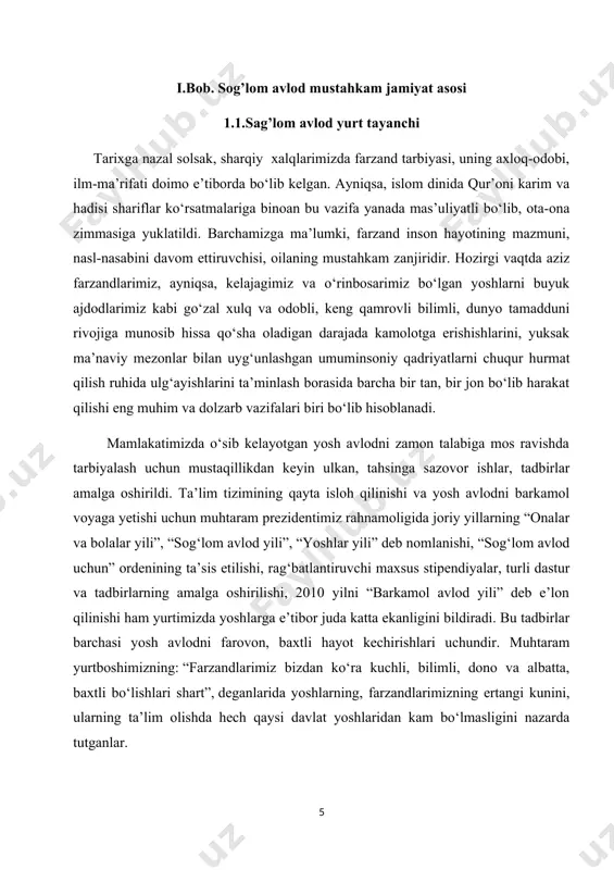 ko‘maklashish biz kattalarning vazifalarimizga kiradi. mamlakatimiz yoshlari ulkan ijodiy, aql-zakovatli, ijtimoiy-siyosiy salohiyatga ega. ana shu kuch va salohiyatni yurt tinchligi, vatan taraqqiyoti va xalq farovonligi sari safarbar etish eng muhim vazifalardan biridir. mamlakatimizda hukm surayotgan tinchlik, osoyishtalik qadrini, milliy va diniy qadriyatlarimizni bemalol, xotirjamlik bilan tiklab, rivojlantirishga, islom arkonlarini barkamol ado etishimizga yaratilgan imkoniyatlarni ulug‘ ne’mat ekanini anglagan holda vatanimiz taraqqiyoti, xalqimizning baxt-saodati yo‘lida yoshlarimizning ilmu fan va kasbu hunarli bo‘lib yetishishlari uchun qo‘limizdan kelganicha yordam ko‘rsatish bizning asosiy maqsadlarimizdan bo‘lishi lozim. oilada farzand dunyoga kelgandan boshlab oilaning jamiyat oldida javobgarligi kundan kunga ortib boradi. chunki o‘sib kelayotgan avlodning taqdiri ana shu muammoning hal qilinishi bilan uzviy ravishda chambarchas bog‘langandir. oila tarbiyasidagi bolalar hayotini xalqimiz an’analariga munosib yo‘lga qo‘yish, ularni vaqtdan to‘g‘ri va unumli foydalanishlarini to‘g‘ri tashkil qilish, bu ishlar namunali tarbiyaning asosiy garovi ekanligini ota-onalar o‘z farzandlariga uqtirishlari lozim. oila tarbiyasi masalalariga bag‘ishlab buyuk mutafakkir bobokalonimiz abu ali ibn …