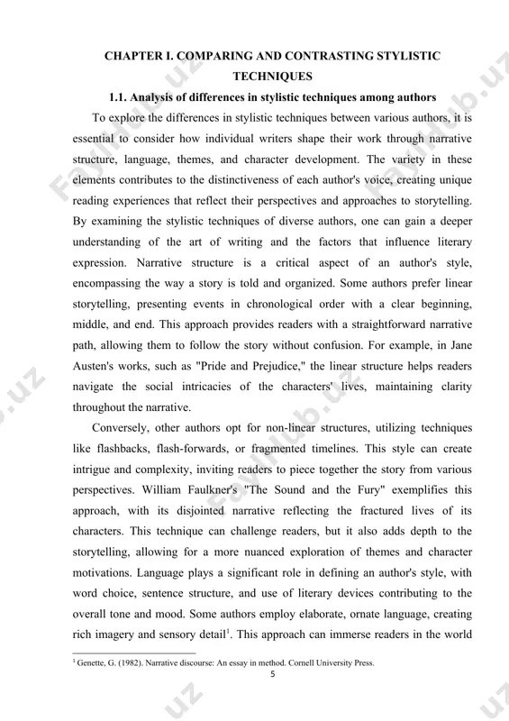 eneath the surface, exemplifies how simplicity can be a powerful tool in storytelling. [1: genette, g. (1982). narrative discourse: an essay in method. cornell university press.] themes are another crucial element in comparing and contrasting stylistic techniques. authors often explore similar themes, but their approach can differ significantly. for instance, both george orwell and aldous huxley examine dystopian societies in their works, yet their styles are distinct. orwell's "1984" uses stark, oppressive language to depict a totalitarian regime, emphasizing surveillance and control. the bleak tone reinforces the sense of despair and hopelessness within the narrative. on the other hand, huxley's "brave new world" employs a more satirical and detached style, using irony to critique the dehumanization brought about by technology and social conditioning. while both authors explore the dangers of totalitarianism, their differing stylistic approaches offer unique insights into the themes they examine. character development is another area where authors' …