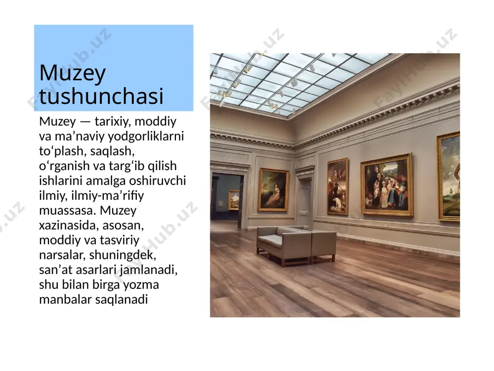 n muzeyi muzey 1870-yilning 13-aprelida bir guruh amerikalik ishbilarmonlar va san’at ixlosmandlari tomonidan tashkil etildi va birinchi marta 1872-yil 20-fevralda jamoatchilikka ochildi. uning birinchi prezidenti jon teylor jonson, ijrochi direktori esa jorj palmer putnem edi. ilk kirish chiptalari turli rangdagi kichkina dumaloq nishonlar bo‘lib, har bir hafta kunining nishoni turlicha ranglangan. ularni ust kiyimlariga yopishtirish yoki esdalik sifatida olib qolish mumkin edi ermitaj muzeyi ermitaj 1852 yilda nikolay i tomonidan mehmonlar uchun ochilgan va 1880 yilga kelib muzeyga 50 ming kishi tashrif buyurgan. imperator muzey atrofida yolg’iz aylanib yurishni juda yaxshi ko'rar edi: o'sha vaziyatda unga ichki masalalarda turli savollar bilan murojat qilish mumkin bo’lmagan. xitoydagi milliy saroy muzeyi milliy saroy muzeyi 700 000 ga yaqin xitoy artefakt va sanʼat asarlaridan iborat doimiy kolleksiyaga ega boʻlib, u dunyodagi eng yirik muzeylardan biri hisoblanadi. eksponatlar xitoyning 8000-yillik tarixini neolit davridan to hozirgi davrgacha aks ettiradi.[1] eksponatlarning aksariyati xitoy imperatorlari tomonidan toʻplangan …