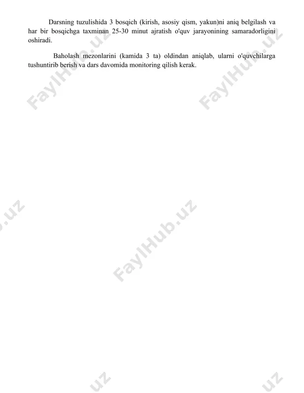 m, yakun)ni aniq belgilash va har bir bosqichga taxminan 25-30 minut ajratish o'quv jarayonining samaradorligini oshiradi. baholash mezonlarini (kamida 3 ta) oldindan aniqlab, ularni o'quvchilarga tushuntirib berish va dars davomida monitoring qilish kerak. 📌xulosa pisa xalqaro baholash dasturidagi "ko'lam" mavzusi bo'yicha dars rejasini ishlab chiqish, o'quvchilarga matematik savodxonlikni rivojlantirishda muhim ahamiyatga ega bo'lib, ularning kundalik hayotdagi muammolarni echish qobiliyatlarini oshiradi. 📚foydalanilgan adabiyotlar 1. pisa 2022 bahosi materiallari. oecd nashriyoti. 2. pisa matematik savodxonligi bo'yicha baholash metodikasi. oecd nashriyoti. 3. sonlar va miqdorlar haqida o'quv qo'llanmalari. o'zbekiston respublikasi xalq ta'limi vazirligi tomonidan tasdiqlangan. 4. matematika darsliklari (5-9-sinflar uchun)