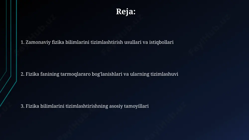 tezliklarda va kuchli gravitatsion maydonlarda (qora tuynuk yaqinida) ko'rsatadi. elektromagnit maydon nazariyasi maxwell tenglamalari (4 ta tenglama) orqali ifodalanadi va bu tenglamalar 19-asrda shotlandiya fizigi jeyms klark maksvell tomonidan tuzilgan bo'lib, elektromagnit to'lqinlar mavjudligini bashorat qilgan. fizika bilimlarini tizimlashtirishning kelajagi o'zbekistonning samarqand shahrida 2030-yilgacha fizika sohasida 5 ta yangi ilmiy markazlar ochilishi rejalashtirilgan bo'lib, bu esa bilimlarni tizimlashtirish va xalqaro hamkorlikni kuchayishiga hissa qo'shadi. kvant fizikasi sohasidagi yangi kashfiyotlar va 1000 dan ortiq ilmiy maqolalarni tahlil qilish orqali kelgusi 10 yil ichida fizika fanining yangi tizimlashtirilgan modeli yaratilishi mumkin. fizika bilimlarini tizimlashtirishda sun'iy intellektning 2040-yilga kelib 30% ga o'sishi kutilmoqda, bu esa global miqyosda yangi kashfiyotlarga va ma'lumotlarni tahlil qilish tezligining oshishiga olib keladi. fizika bilimlarini tizimlashtirishning ahamiyati fizikaning turli sohalari (mexanika, termodinamika va boshqalar) o'rtasidagi 3 ta asosiy bog'lanishni aniqlash, andijon viloyatidagi oliy o'quv yurtlarida ilg'or tadqiqotlar olib borishga imkon beradi. tizimli yondashuv, 2023 yilgi ma'lumotlarga ko'ra, fizika fanidan …
