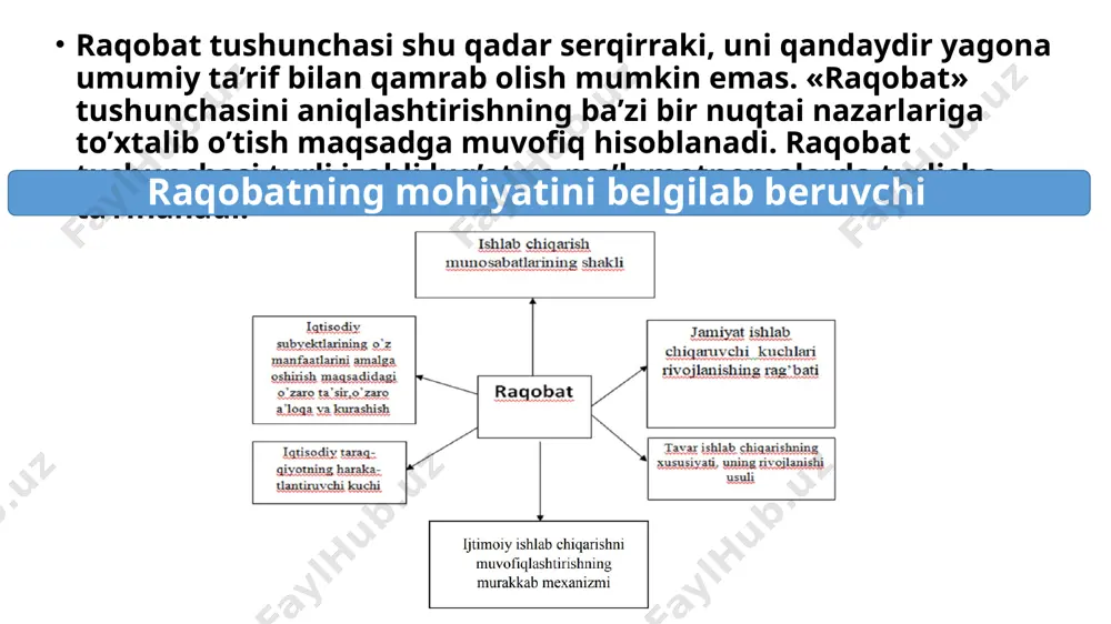 larda tannarxidan ham past bo’lgan narxlarda sotadi. shu orqali ular ichki bozorda narxlarning barqarorligiga erishish mamlakatdagi ortiqcha mahsulotni yo’qotish, yangi bozorlarga kirib olish va unda o’zlarining iqtisodiy mavqeini mustahkamlashga harakat qiladi. ayrim hollarda narx yordamida raqobatlashishning belgilangan narxlardan chegirma qilish, asosiy xarid qilingan tovarlarga boshqa tovarlarini qo’shib berish, muayyan hollarda imtiyozli narxlarni belgilash kabi usullaridan ham foydalaniladi. hozirgi davrda bozor iqtisodiyoti rivojlangan mamlakatlarda narx yordamida raqobat qilish o’z o’rniga ega emas, chunki ishlab chiqaruvchilardan birining o’z mahsuloti narxini pasaytirishi uning raqobatchilarining ham shunday harakat qilishiga olib keladi. natijada firmalarning bozordagi mavqei o’zgarmay, faqat tarmoq bo’yicha foyda hajmini kamaytiradi. narxsiz raqobat shu bilan tavsiflanadiki, bunda raqobat kurashining asosiy omili tovarlarning narxi emas, balki uning sifati, servis xizmat ko’rsatish, ishlab chiqaruvchi firmaning obro’-e’tibori hisoblanadi. raqobat strategiyasi va raqobat bosqichlari bozor iqtisodiyotining ilk belgilari paydo bo’lishi bilan unga xos raqobat ham yuzaga keladi. iqtisodiyot rivojiga mos holda raqobatchilik munosabatlari ham takomillashib boradi. bozor …
