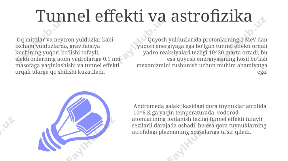 hodisada kuzatilganidek. radioaktiv parchalanish jarayonida, masalan, uran-238 yadrosi alfa zarrachasini (2 proton va 2 neytron) potensial to‘siqdan o‘tish ehtimoli tunnel effekti orqali hisoblanadi, bu esa yadro fizikasi sohasida muhim ahamiyatga ega. tunnel effekti nima? tunnel effekti, kvant mexanikasi fenomeni boʻlib, 1920-yillarda gamiltoniyan operatori yordamida oʻrganilgan va zarrachalar potentsial toʻsiqdan energiyasi yetarli boʻlmagan holda oʻtib ketishi mumkinligini koʻrsatadi. tunnel effekti, masalan, yarimoʻtkazgichlar va superoʻtkazgichlarning xususiyatlarini tushuntirishda muhim ahamiyatga ega va 21-asr texnologiyalarida, jumladan, skanyer tunneldiodi mikroskopiyalarida keng qoʻllaniladi. tunnel effekti elektron mikroskopiyasida, masalan, 100 nm dan yupqa tunneldioddagi elektronlarning harakatini tushunishda muhim rol oʻynaydi. bu jarayon, shuningdek, yadro fizikasi va radioaktiv parchalanish hodisalarini tushunish uchun muhimdir. tunnel effekti bo'yicha kelajak tadqiqotlari yadro fizikasi sohasida, 2025-yilga qadar tunnel effekti orqali yadro reaksiyalarining samaradorligini 15% ga oshirish maqsadida cern tadqiqot markazi katta miqyosdagi eksperimentlarni rejalashtirmoqda. kvant kompyuterlari rivojlanishi bilan bogʻliq holda, 2030-yilga kelib tunnel effektidan foydalangan holda 100 kubitli protsessorlar yaratish boʻyicha tadqiqotlar …
