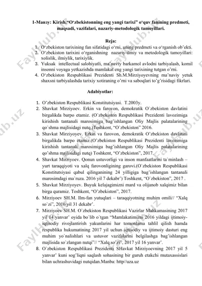 o'zbekistonning eng yangi tarixi — DOCX
