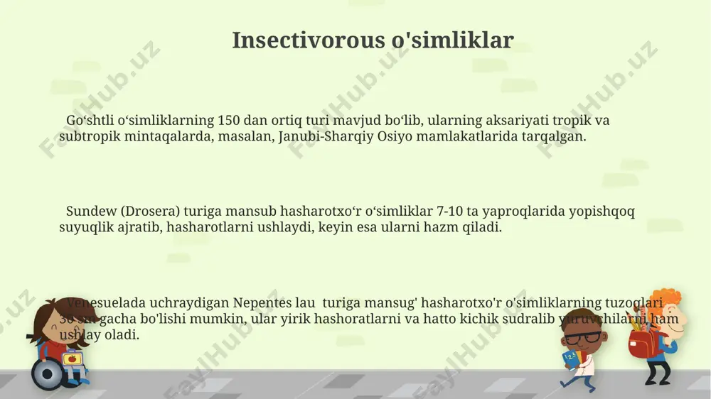 mkin, to'liq bog'liq parazit bo'lib, o'zining uy egasiga butunlay tayanadi. o'simlik parazitlari, masalan, 150 dan ortiq turdagi striga (qoraqarag'ay) o'simliklari afrika qit'asida 10 million gektardan ortiq hosil maydonlariga katta zarar yetkazib, dehqonchilikka jiddiy tahdid soladi. simbiotik o'simliklar tropik o'rmonlarda yashovchi 30 dan ortiq manqurt o'simlik turlarining 80% qo'ziqorinlar bilan simbioz hosil qilib, tuproqdan suv va minerallarni oladi. o'zbekistonning 7000 metr balandlikdagi tog'li hududlarida yashovchi ba'zi orkide turlari, fotosintez qilish qobiliyatiga ega bo'lmagan holda, qo'ziqorinlar bilan simbiotik munosabatlar orqali oziqlanadi. avstraliyada uchraydigan ba'zi protea o'simliklari, tuproqdagi azotni fiksatsiya qiluvchi bakteriyalar bilan simbioz tufayli, azotga boy muhitda o'sishi mumkin. o'simliklarda hazm qilish jarayoni saprofit o'simliklarning, masalan, monotropa uniflora (ghost plant) ning hujayralari murakkab organik moddalarni oddiyroq birikmalarga aylantiruvchi 10 dan ortiq turdagi fermentlarni ishlab chiqaradi va shu tariqa o'zlariga kerakli energiyani oladi, bu jarayonning samaradorligi tuproqning namligiga bog'liq, masalan, markaziy osiyo sharoitida. o'simliklarda, ayniqsa, insektivor o'simliklarda, 5-10 soat ichida hasharotlarning xitin qobig'i …