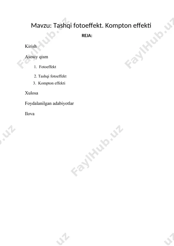 ardan biri (katod k) kvars darcha orqali λ to`lqin uzunlikli monoxromatik yorug`lik bilan yoritiladi. 2-rasmda katodga tushib turgan yorug`lik oqimini ikki xil qiymati uchun olingan odatdagi egri chiziqli bog`lanish grafigi tasvirlangan. o'tkazilgan tajribalar natijasida 2 - rasmdagi volt - amper xarakteristikasi olingan. 2-rasm.fototok kuchini unga berilgan kuchlanishga bog`lanish grafigi. grafik shuni ko`rsatadiki, а anoddagi yetarlicha katta musbat kuchlanishlarda fototok to`yinishga erishadi. chunki, katoddan yorug`lik ta‘sirida uzib olingan elektronlar anodga yetib boradi. puxta qilingan o`lchashlar shuni ko`rsatadiki, to`yinish toki katodga tushadigan yorug`lik intensivligiga to`g`ri proporsional ekan. anoddagi kuchlanish manfiy bo`lganda, katod va anod o`rtasidagi elektr maydoni elektronlarni to`xtatadi. kinetik energiyasi |eu| dan katta bo`lgan elektronlargina anodga yetishi mumkin. agar anoddagi kuchlanish ut dan oz bo`lsa, fototok to`xtaydi. ut ni o`lchab, fotoelektronlarning maksimal kinetik energiyasini aniqlash mumkin: (2 )max=eut ut qiymatining tushadigan yorug`lik oqimi intensivligiga bog`liq emasligi olimlarni ajablantirdi. o`lchashlar shuni ko`rsatadiki, to`xtatuvchi potensial yorug`lik chastotasi ortishi bilan chiziqli ortib borar ekan. …
