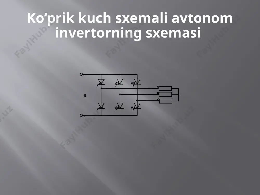 lanishlari (b) o‘zgarishlari diagrammalari tok avtonom invertori to‘liq bo‘lmagan boshqariluvchi yarim o‘tkazgichlarda bajarilishi mumkin (14a – rasm). tai yuklanishga parallel ulangan kondensator s ning vazifasi, bir juft tiristorlar ulangan holatda bo‘lganida ikkinchi juft tiristorlarning o‘chiq holda bo‘lishi uchun ularga boshqariluvchanlik xususiyatlarini tiklanish davri oralig‘ida manfiy kuchlanish bilan to‘siq hosil qilishdan iboratdir. manbadan chiqayotgan tokning pulsatsiyasini kamatirish maqsadida taining kirish qismiga yetarli darajeada induktivlikka ega bo‘lgan reaktor ulanadi. agar kondensatorni ham yuklanishning bir qismi deb qaraydigan bo‘lsak, yuklanish tokining formasi to‘g‘ri burchakli formada bo‘ladi induktiv – sig‘imli parametrik o‘zgartkichlar o‘zgarmas tok tiristorli o‘zgartkichlar kuchlanish manbai sifatida ishlatiladigan bo‘lsa, yuklanishning tok qiymati o‘zgargan paytda ham kuchlanishning qiymati deyarli o‘zgarmay qolib va uning o‘zgarishi esa faqat vazifalovchi boshqaruv kuchlanishining qiymatigagina bog‘liq bo‘ladi. ammo bunday to‘ ma’lum sxemalar asosida, masalan, tok bo‘yicha kritik musbat teskari bog‘lanishli sxema asosida yig‘iladi, kuchlanishning qiymati o‘zgargan holda yuklanishdagi tokning qiymati o‘zgarmay qolib o‘zgartkich tok manbai vazifasini bajaradi. sanoatda …
