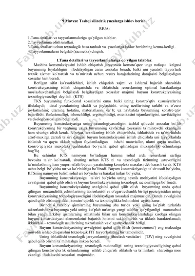 tashqi silindrik yuzalarga ishlov berish — DOCX