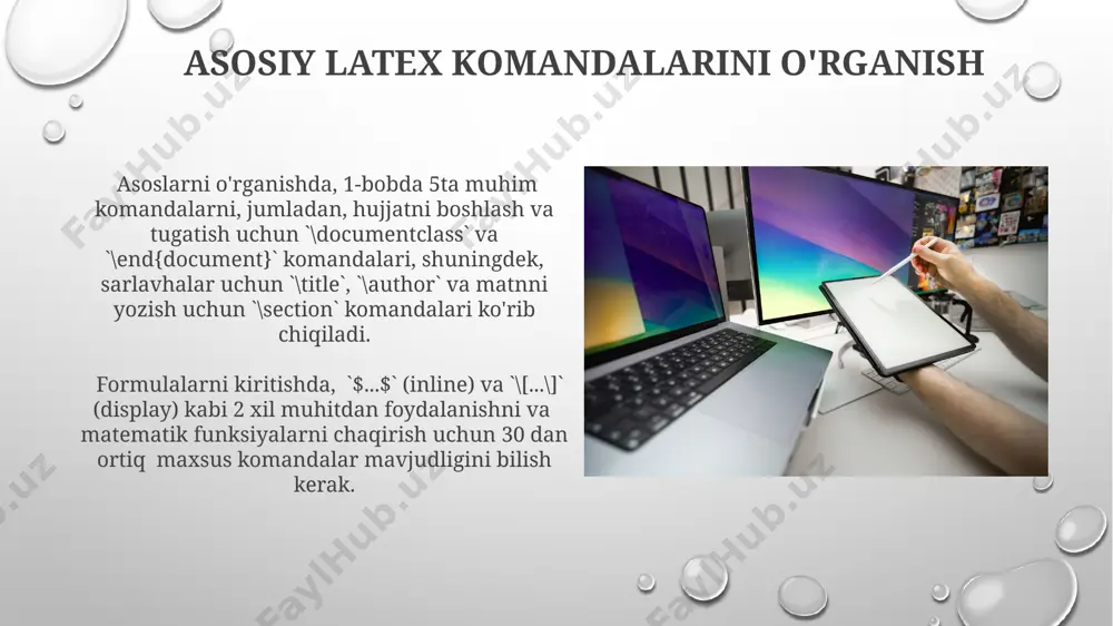 jatni kompilyatsiya qilish hujjatni kompilyatsiya qilish jarayoni odatda bir necha soniya yoki daqiqalarni oladi, bu hujjat hajmi va kompyuterning quvvatiga bog'liq. kompilyatsiya tugagach, pdf fayl yaratiladi. ba'zi murakkab latex hujjatlari, keng jadvallar yoki murakkab grafikalarni o'z ichiga olgan hujjatlarni kompilyatsiya qilish ko'proq vaqt talab qilishi mumkin, masalan, 10 minutgacha yoki undan ham ko'proq. tezlashtirish uchun paketlarni optimallashtirish mumkin. bibtex bilan adabiyotlar ro'yxatini yaratish adabiyotlarni bibtex ga qo'shishda, har bir manbaga noyob kalit (key) berish kerak, bu esa adabiyotlar ro'yxatiga havolalarni aniqlash imkonini beradi. masalan, 10 dan ortiq manba uchun. bibtex faylining `.bib` kengaytmasini tekshiring; noto'g'ri kengaytma tufayli, latex kompilatsiya jarayonida xatolarga olib kelishi mumkin va adabiyotlar ro'yxati ko'rsatilmaydi. rasmlar va jadvallarni qo'shish jadvallarni yaratish uchun `tabular` muhitini ishlating. masalan, 2 ustunli jadval uchun `\begin{tabular}{|c|c|} \hline ... \hline \end{tabular}` kodini qo'llang. `\hline` satr chizig'ini bildiradi. katta hajmdagi rasmlarni qo'shishda, `graphicx` paketi yordamida rasm hajmini avtomatik ravishda moslashtirish uchun `width=\textwidth` yoki `scale=0.8` …