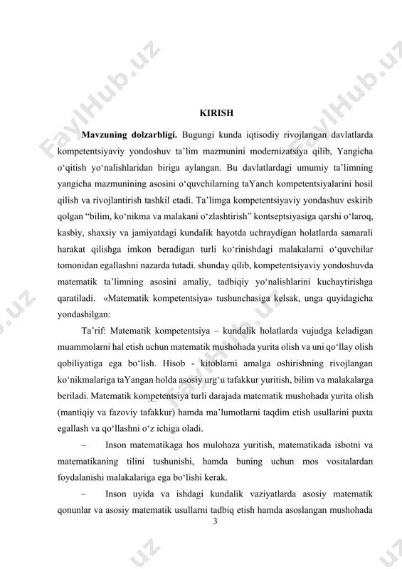 aqt va uning o‘lchov birliklari bilan tanishtirish: · boshlang‘ich sinflarda vaqtga oid tasavvurlarni shakllantirish · boshlang‘ich sinf o‘quvchilariga vaqt o‘lchov birliklarini o‘rgatish metodikasi · boshlang‘ich sinf o‘quvchilariga vaqt o‘lchov birligiga oid topshiriqlar berish kurs ishining predmeti. vaqtni o‘lchash jarayoni va vaqtning o‘lchov birliklari haqidagi ilmiy-nazariy va amaliy tushunchalarni shakllantirish hamda ularning ta’lim jarayonidagi qo‘llanilishi. kurs ishining obyekti. boshlang‘ich ta’lim tizimida o‘quvchilarga vaqtni o‘lchash va uning o‘lchov birliklari haqidagi bilimlarni shakllantirish jarayoni. kurs ishining tuzilishi: kirish, 3 ta bob, umumiy xulosa va foydalanilgan adabiyotlar ro‘yxatidan iborat. i.bob. vaqt o‘lchov birliklarini o‘rganishning nazariy asoslari. 1.1. boshlang‘ich sinf o‘quvchilarining vaqtga oid tasavvurlarini shakllantirishda tarixiy materiallardan foydalanish. boshlang‘ich sinf matematika darslarida tarixiy materiallardan foydalanishdan maqsad o‘quvchilarda matematikaga doir dastlabki tushunchalarni hosil qilish, mavzuning xarakteriga ko‘ra tarixiy materiallarning uzviyligini ta’minlash uchun dastlabki pedagogik shart-sharoit yaratishdir. matematika darslari samaradorligini oshirishda tarixiy materiallardan foydalanishda quyidagi maqsadlar ko‘zda tutildi: 1.o‘quvchilarni matematik bilim va tasavvurlarini chuqurlashtirish. 2.darsda beriladigan tarixiy …