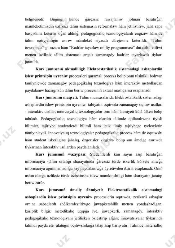 ólshew usılları hám quralları rawajlanıwlastırılmaǵanlıǵi ushın qáteler bolıwı múmkin, sol sebepli ólshew muǵdarları haqıyqıy kórsetkishlerden parıq etedi. kórsetken ólshew muǵdarlar menen haqıyqıy muǵdar arasındaǵı qáte tómendegishe tabıladı : a= ólshewlerdi salıstırmalı qatede bahalaw múmkin: qopal qáteler hám basqa hádiyseler sebepli ólshew qáteleri júzege keledi. birdey ólshewlerdi esaplaw jolı menen tabıladı. mısalı, qarsılıq r om nızamı boyınsha esaplansa, ol halda kernew ol hám i júzimdi ásbap menen ólshep, r formula arqalı tabıladı : 1-su`wret elektr ólshew ásbapları ásbaplar ólshew muǵdarları hám toktin` túrleri, tásir etiw qaǵıydası, anıqlıq dárejesi, sırtqı hádiyselerden qorǵaw dárejesi hám de gabarit (kólem) ólshemlerine bólinedi. ásbaplardıń dúzilisi hár túrlı boladı, lekin bir qatar bólimleri bir-birine uqsap ketedi. ólshew muǵdarınıń tásirinde ásbap ólshew mexanizminiń qo'zg'aluvchi bóleginde aylanıw moment payda boladı. kóplegen ólshew ásbaplarında aylanıw momentinen tısqarı keri tásir etiwshi kúsh payda boladı (tortilgan prujina, osib qoyılǵan bólimlerdi buraw ). múyesh búklemi kóp bolǵan tárepke háreketleniw bóleginiń momenti asıp baradı. …