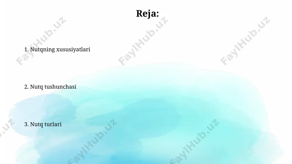 ga kelib to'liq shakllanmaydi, ba'zi tovushlarni (masalan, "r", "l") aniq talaffuz qilish 7 yoshgacha davom etishi mumkin. yozuvli nutq zamonaviy o‘zbekiston respublikasining 12 ta viloyatida o‘tkazilgan lingvistik tadqiqotlar, yozuvli nutqning mahalliy shevalarga ta'sirini va 500 dan ortiq o‘ziga xos so‘zlarni aniqladi. yozuvli nutq, 15-asr o‘zbekistoni hududida topilgan qo‘lyozmalarda, taxminan 1000 dan ortiq so‘z birikmalarini o‘z ichiga olgan, murakkab grammatik tuzilmalar bilan ajralib turadi. og'zaki nutq og'zaki nutqning ritm va intonatsiyasi 5 dan ortiq turga ega bo'lib, bu his-tuyg'ularni ifoda etishda muhim rol o'ynaydi va lingvistik tadqiqotlarda muhokama qilinadi. toshkent shahrida o'tkazilgan tadqiqotlar shuni ko'rsatdiki, og'zaki nutqning samaradorligi 2 ga yaqin faktorga bog'liq: tinglovchilarning diqqati va ma'ruzachining tayyorgarligi. ichki nutq ichki nutq, 7 yoshdan 12 yoshgacha bo'lgan bolalarda kuzatilgan tadqiqotlarga ko'ra, fikrlash jarayonida muhim rol o'ynaydi va samarqanddagi eksperimentlar buni tasdiqlaydi. ichki nutqning murakkabligi, so'z boyligi va grammatik tuzilmasiga qarab, 3ta asosiy darajaga bo'linadi va psixolingvistikada keng o'rganiladi. nutq va jamiyat …