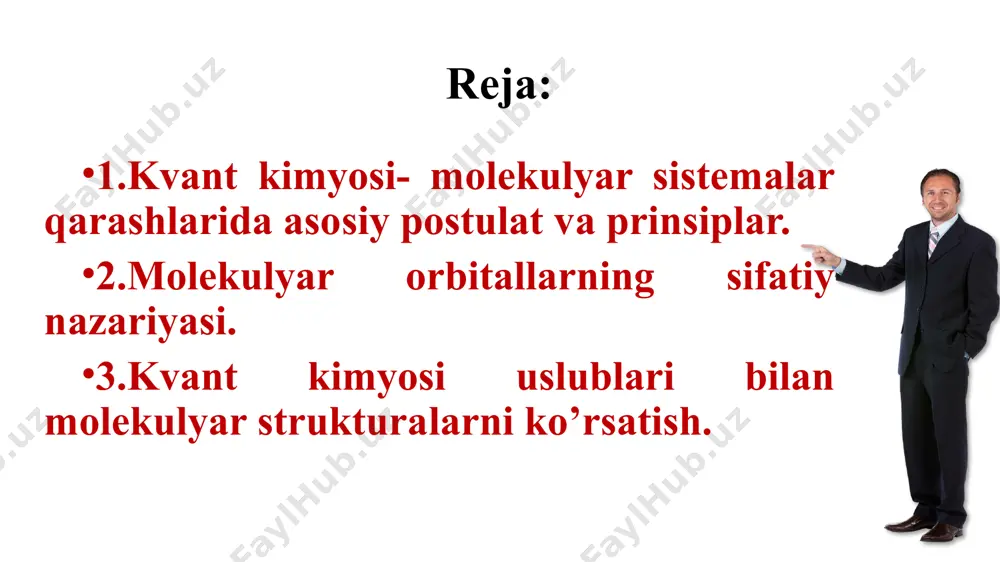 gi vaqtda yarimempirik hisoblashlar uchun eng taniqli va ma`lum dastur bu “mopac” dasturlar paketi hisoblanadi. bu dasturlar paketi tarkibiga hozirgi paytda eng taniqli 4ta yarimempirik hisoblash usullari kiradi: mindo/3, mndo, am1 va pm3. mopac mustaqil dastur sifatida va boshqa kuchli integratsiyalangan paketga (chemcad, chemoffice va h.q.) qo`shimcha dastur sifatida ishlatilishi mumkin. kvant kimyosi- molekulyar sistemalar qarashlarida asosiy postulat va prinsiplar. ko`pchilik integratsiyalangan paketlar, masalan hyperchem yuqorida keltirilgan kvant-kimyoviy dasturlarning ancha modifikatsiyalangan turini o`z ichiga oladi va mopac funktsiyalarining barchasini mustaqil ravishda o`zi bajaradi. molekulyar hisoblashlar uchun zamonaviy integratsiyalangan paketlar topshiriq tuzish va unga tegishli ko`p sondagi og’ir harakatlarni bajarishdan operatorni ozod qiladi. odatda tadqiqochidan grafik redaktor yordamida o`rganilayotgan molekulani tuzishni (interaktiv displeyda), masalani echish uchun usulni tanlashni va dastur bilan mulohotda matematik hisoblashning eng zarur parametrlarni aniqlashni talab qilinadi. zaruriy parametrlarning asosiy qismi dastur tomonidan qo`yilgan bo`ladi, lekin topshiriqni “qo`ldan” yozish uchun ham juda muhim sabablar bor. hulosa qilib shuni …