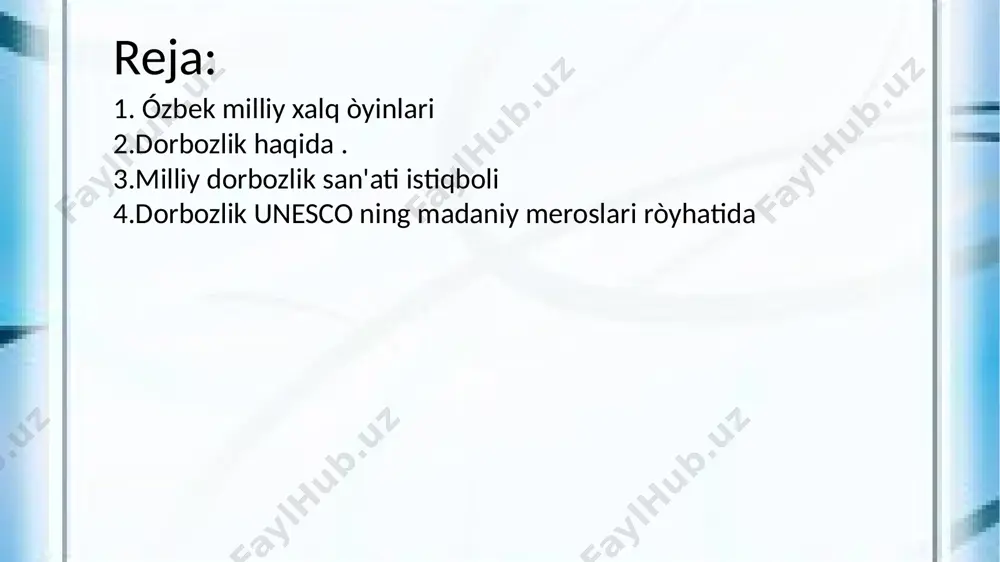 siya etildi. bu ham bejiz emas. misol tariqasida markaziy osiyodagi mamlakatlarni hisoblaydigan bo‘lsak, ularda dorbozlik san’ati bo‘yicha bir nechta guruhlar bo‘lsa, bizning mamlakatda yetmishga yaqin dorbozlik jamoalari va tsirk san’ati bilan shug‘ullanadigan guruhlarimiz mavjud. mazkur jamoalarning repertuarlarini o‘ylash, milliy an’anaviy tarzdagi sulolaviy dorbozlik san’atini yanada rivojlantirish, yoshlarni qiziqtirish maqsadida har ikki yilda “maydon tomoshalari san’ati” respublika festivali o‘tkazilib kelinadi. bu galgi milliy dorbozlik san’atini rivojlantirish masalalariga bag‘ishlangan ilmiy-amaliy anjumanni tashkil etishdan ko‘zlangan asosiy maqsad ham ko‘p ming yillik tarixga ega milliy dorbozlik va xalq tomosha san’atiga alohida e’tibor qaratish, respublikamizda faoliyat yuritayotgan dorbozlik jamoalari faoliyatini tahlil qilish, ularning texnik xavfsizligi, ijro mahorati, sahna madaniyatini yuksaltirish, tomosha dasturlarining g‘oyaviy-badiiy saviyasini oshirish va milliy vatanparvarlik ruhida shakllantirish borasida amaliy-uslubiy yordam berish hamda ularni qo‘llab-quvvatlashdan iboratdir. o‘zbekiston hududida qadimdan turli dor va dor osti o‘yinlari mavjud bo‘lgan va keng tarqalgan. xix asrning ikkinchi yarmida farg‘ona vodiysining asaka va quva shaharlari dorbozlik san’atining o‘ziga …