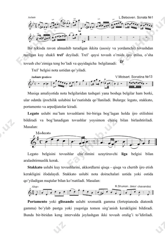 ushi sifatida qabul qilingan edi. ushbu etalon tovush manbai sifatidagi kamerton 1711 yili ingliz musiqachisi j.shor tomonidan ixtiro qilindi va u 419, 9 gts ni tashkil etar edi . кeyinchalik bir necha marta o’zgarishga uchrab, nihoyat 1885 yili vena shahrida bo’lib o’tgan xalqaro konferentsiyada musiqaviy soz maqomini oldi va bugungi kungacha amal qilib kelmoqda. o’sha davrdan boshlab musiqa soziga birinchi oktavadagi lya tovushining bir sekunda 440 marta tebranishi asos qilib olindi. musiqaviy tuzilmaning har bir oktavasi 12 ta teng qismga - yarim tonlarga bo’linadi. bu xildagi musiqaviy sozni temperatsiyalangan soz xe "темперацияланган соз" deyiladi. u oktavadagi barcha yarim tonlarning teng bo’lishi bilan tabiiy tovushqator (soz) dan farq qiladi.har bir oktavaning 12 ta teng yarim tonlikka bo’linganligi sababli, yarim ton musiqa tuzilmasi tovushlari orasidagi eng kichik oraliq hisoblanadi. ikkita yarim tonlikdan hosil bo’lgan oraliqqa butun ton deyiladi. tovushqatorning asosiy pog’onalari orasida ikkita yarim ton va beshta butun ton bor. ular quyidagi …