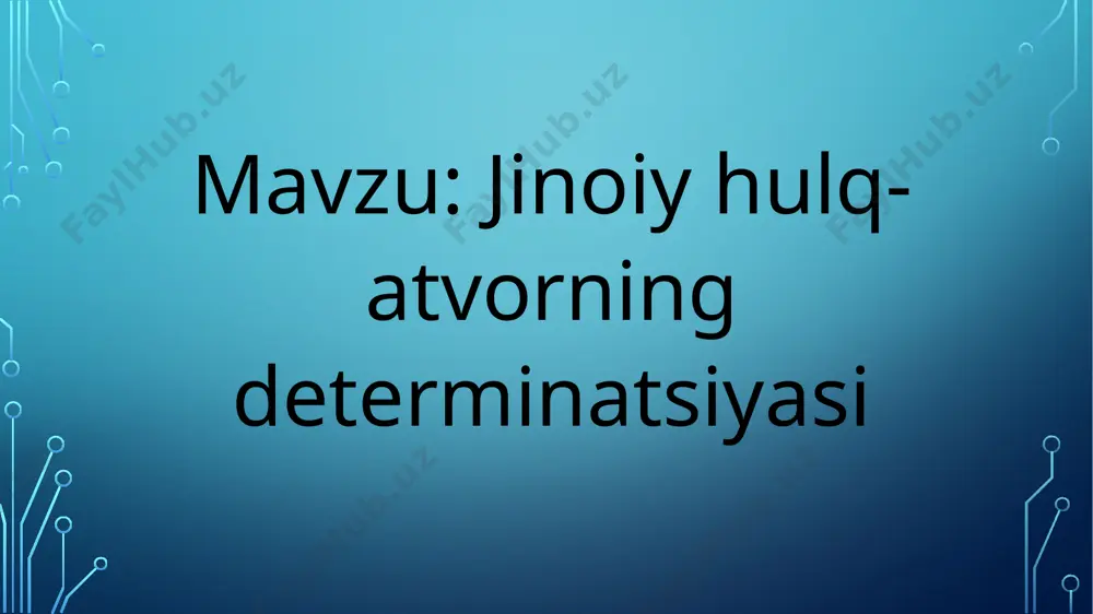 gnitiv buzilishlar – bu shaxsning fikrlash jarayonidagi xatoliklar boʻlib, ular jinoyatni oqlashga, boshqalarning huquqlarini buzishni oqlashga va oʻz xulq-atvori uchun javobgarlikni boshqalarga yuklashga olib kelishi mumkin. sotsiologik omillar: qashshoqlik, ishsizlik va past taʼlim darajasi koʻpincha jinoiy xulq-atvorning muhim omillari sifatida koʻriladi. iqtisodiy qiyinchiliklar oʻgʻrilik, talonchilik kabi mulkiy jinoyatlarga undashi mumkin. shuningdek, imkoniyatlar yoʻqligi umidsizlikni kuchaytirib, deviant xulq-atvorga olib kelishi mumkin. notoʻgʻri oilaviy muhit: zoʻravonlik, eʼtiborsizlik, alkogolizm yoki giyohvandlikka moyil ota-onalar, shuningdek, nazoratning yoʻqligi bolalarda jinoiy xulq-atvorning shakllanishiga salbiy taʼsir koʻrsatadi. toʻliqsiz oilalar ham bolalarning psixologik holatiga taʼsir qilishi mumkin. tengdoshlar guruhining taʼsiri ayniqsa oʻsmirlik davrida juda kuchli. jinoiy guruhlarga qoʻshilish, ularning qadriyatlarini qabul qilish va ularning bosimi ostida jinoyat sodir etish holatlari koʻp uchraydi. ijtimoiy nazoratning zaifligi – bu huquqni muhofaza qilish tizimining samarasizligi, mahalla va jamoat nazoratining sustligi, fuqarolik jamiyatining sustligi kabi omillar jinoyatchilikning avj olishiga zamin yaratishi mumkin. integrativ nazariyalar: zamonaviy kriminologiya jinoiy xulq-atvorni tushuntirishda biror omilning ustunligini …