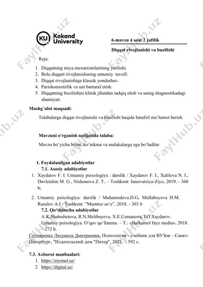 diqqat rivojlanishi va buzilishi — DOCX