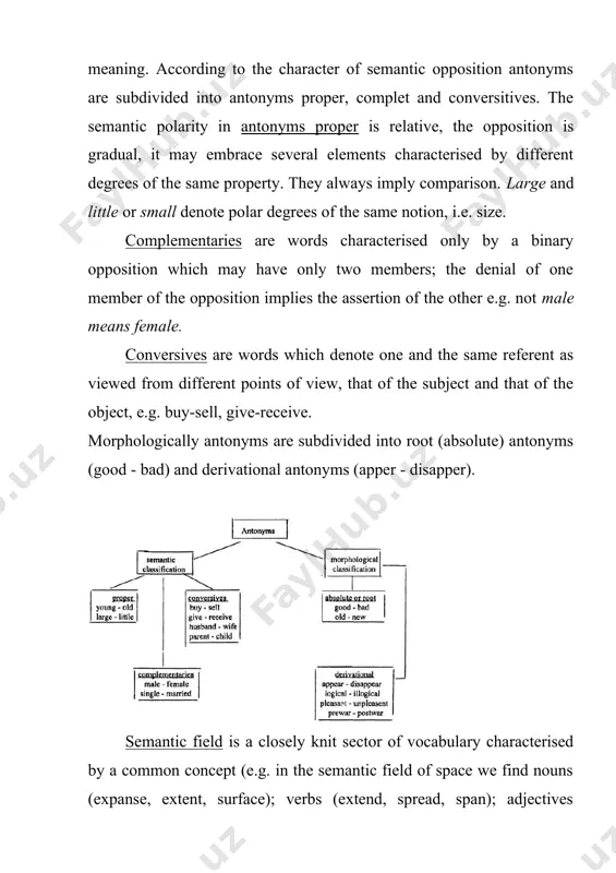 re. the hyponymic relationship is the relationship between the meaning of the general and the individual terms. a hyperonym is a generic term which serves as the name of the general as distinguished from the names of the species-hyponyms. in other words the more specific term is called the hyponym. for instance, animal is a generic term as compared to the specific names wolf, dog or mouse (these are called equonyms) dog, in its turn, may serve as a generic term for different breeds such as bull-dog, collie, poodle, etc. recommended literature: 1. харитончик з.а. лексикология английского языка. минск, 1992.- с, 89- 105. 2. arnold i.v. the english word.- m., 1986.- p. 196-197, 216-229. 3. ginsburg r.s. and others. a course in modern english lexicology.- m., 1979.- p.46, 57-63. 4. palmer f.r. semantics. a new outline.- m , 1982.- p.67-69. 5. rayevska n.n. english lexicology.- k., 1979.-p.200-203.