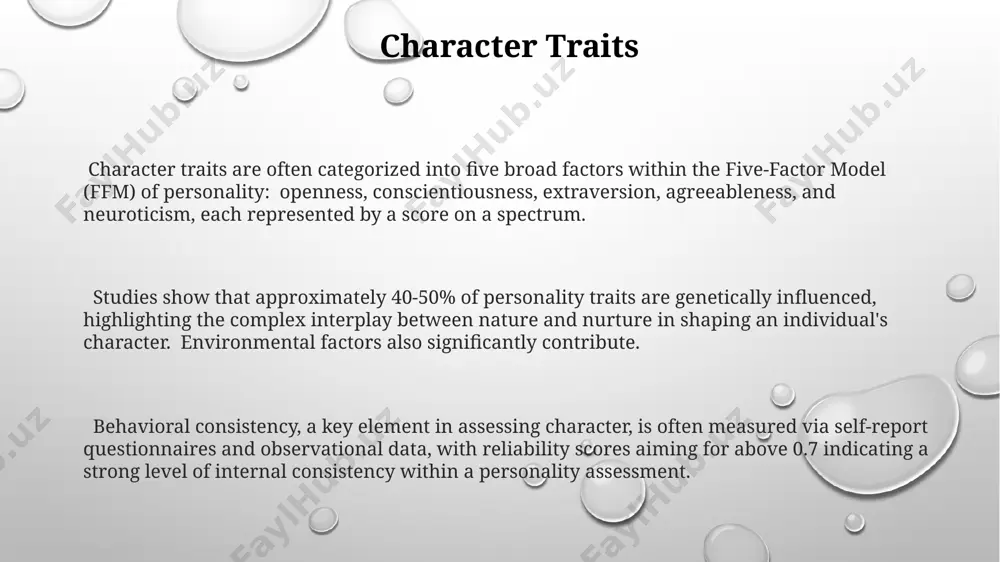 pproximately 60% of adults exhibit a secure attachment style, influencing communication and conflict resolution strategies. the "big five" personality traits (openness, conscientiousness, extraversion, agreeableness, neuroticism) predict relationship success rates; matching on certain traits, like conscientiousness, correlates with higher levels of relationship satisfaction and a reduced 15% divorce risk. influences on character sociocultural factors, encompassing peer groups, media exposure, and educational environments, exert a powerful influence shaping values, beliefs, and behavioral norms, often resulting in significant alterations to personality constructs over time. early childhood experiences, particularly within the first 5 years, shape attachment styles and profoundly impact emotional regulation skills, laying the foundation for future interpersonal relationships and overall character development. genetic predisposition accounts for approximately 40-60% of personality traits, significantly influencing temperament and behavioral patterns, even impacting the likelihood of developing certain character strengths or weaknesses. character archetypes understanding character archetypes involves recognizing their inherent motivations and conflicts. for example, …