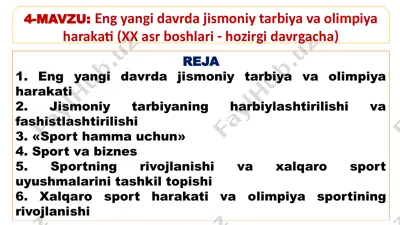 eng yangi davrda jismoniy tarbiya va olimpiya harakati — PPTX
