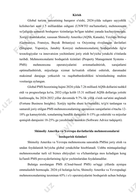 venue management systems - rms), nuqta-sotuv tizimlari (point of sale - pos) va boshqa muhim mehmonxona texnologiyalari bilan uzluksiz integratsiya qilinadi. siteminder va rategain kabi kanal menejerlari mehmonxonalarga booking.com, expedia, airbnb va boshqa onlayn platformalarda xonalarni avtomatik ravishda boshqarishga yordam beradi va bandlik darajasini o'rtacha 18% ga oshirishi mumkin. rms provayderlari, masalan, duetto va ideas, tarixiy va real vaqt ma'lumotlarini tahlil qilish orqali optimal narxlash strategiyalarini ishlab chiqishga yordam beradi va daromadni 10-15% ga oshirishi mumkin. osiyo va avstraliya davlatlarida mehmonxonalarni boshqarish tizimlari osiyo va avstraliya mehmonxona sanoati ham pmsni joriy etish va undan foydalanish bo'yicha tez sur'atlar bilan rivojlanmoqda. ushbu mintaqalarda bulutga asoslangan pmsning ommaviyligi shimoliy amerika va yevropaga yaqinlashmoqda. osiyo bozorida mahalliy va xalqaro pms provayderlari faol ishlamoqda. singapur, yaponiya va janubiy koreyadagi ilg'or mehmonxonalar mijozlarga xizmat ko'rsatishni yaxshilash va operatsion samaradorlikni oshirish uchun kompleks pms yechimlaridan foydalanadilar. masalan, asap systems (malayziya) va easy hms (hindiston) osiyo bozoriga …