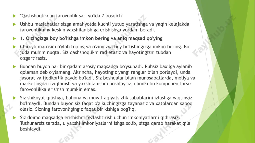 oimiy ravishda takomillashtirish yoki o'zlashtirish orqali siz daromadingizni sezilarli darajada oshirishingiz va ishingizdan voz kechishingiz mumkin.  internetda taqdim etilgan mahsulotlar va xizmatlar katta auditoriyani oladi. potentsial mijozlar soni tobora ortib bormoqda. onlayn do'kon shahar markazidagi chakana savdo do'konidan ko'ra ko'proq foyda keltirishi mumkin.  qanday qilib pulga bo'lgan munosabatni o'zgartirish unga moliyaviy barqarorlikka erishishga yordam berdi. u kambag'al oilada o'sgan, ko'pincha ular ijara haqini to'lay olishlarini yoki oy oxirida ko'chada qolishlarini bilmaydilar. u qarindoshlari va do'stlarining pul uchun janjallashini kuzatishi kerak edi.  endi u o'z biznesiga ega va endi maoshdan maoshgacha yashamaydi. u millioner bo'lmadi, lekin u doimo moliya haqida o'ylashning hojati yo'q darajaga yetdi. kim 18 yoshida o'ziga bergan maslahatlari bilan o'rtoqlashdi. balki ular sizga ham foydali bo'lar.  pul menga o'zim yoqtirgan narsani qilishimga imkon beruvchi vositadir. men ularni o'z-o'zidan maqsad sifatida ko'rmayapman. endi menga boshqa pul kerak emas. lekin oilam va yaqinlarimga yordam berish uchun …