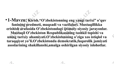 o'zbekistonning eng yangi tarixi — PPTX