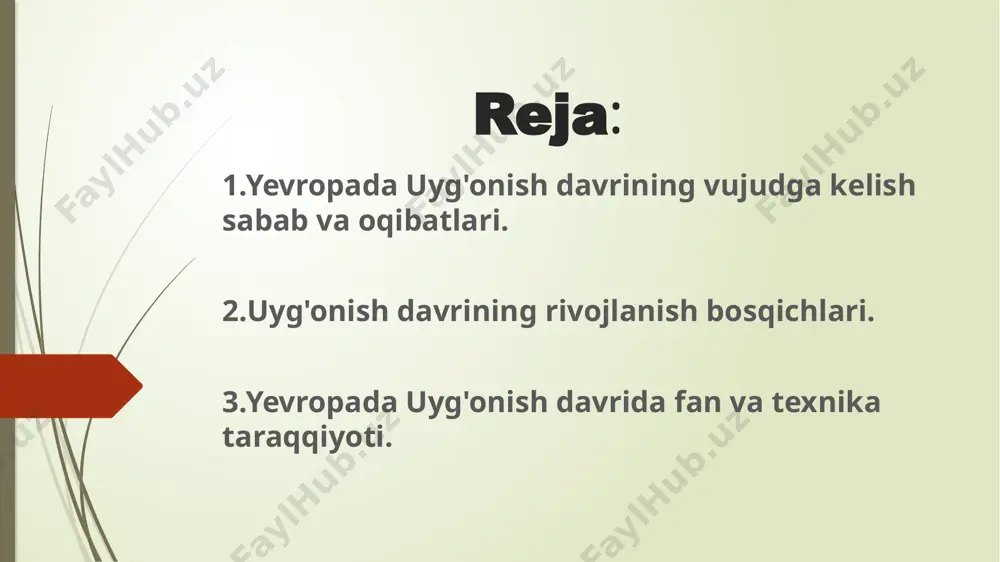 mo u faqat 15-asrning 20-yillaridan boshlab mustahkam o'rnatilgan. fransiya, germaniya va boshqa mamlakatlarda bu harakat ancha keyinroq boshlangan. 15-asrning oxiriga kelib u eng yuqori cho'qqiga chiqdi. 16-asrda uygʻonish davri gʻoyalari inqirozi avj oldi, natijada mannerizm va barokko paydo boʻldi. uyg'onish davri san'ati. uyg'onish davrini tayyorlagan proto-uyg'onish davri (15-asr boshlarigacha davom etgan). bu davrning ba'zi rassomlarining (g. fabriano, cimabue, s. martini va boshqalar) ikonografiyada juda o'rta asrlar ijodi yanada quvnoq va dunyoviy boshlanishi bilan ajralib turadi, raqamlar nisbiy hajmga ega bo'ladi. haykaltaroshlikda figuralarning gotika eterligi yengilgan, gotika emotsionalligi pasaygan (n.pisano). ilk uyg'onish davrining asoschisi florensiyalik rassom masachio hisoblanadi, u giotto an'anasini egallagan, u figuralarning deyarli haykaltaroshligiga erishgan, chiziqli istiqbol tamoyillaridan foydalangan va vaziyatni tasvirlashning odatiyligidan voz kechgan. masachio 15-asrda rassomchilikning keyingi rivojlanishi. florensiya, umbriya, padua, venetsiya maktablarida (f.lippi, d.veneziano, p.de franchesko, a.pallayolo, a.mantegna, k.kriveli, s.botticelli va boshqalar) davom etdi. 15-asrda. uyg'onish davri haykaltaroshligi tug'iladi va rivojlanadi (l. giberti, donatello, j. della …