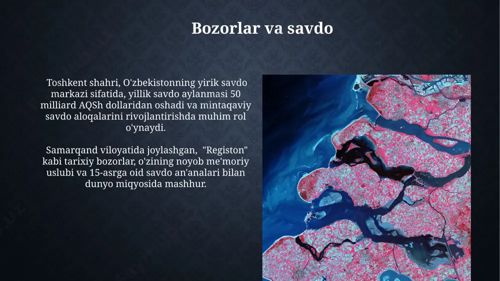 i turizm sektorini o'rganadi va uning geografik tarqalishini, 2023 yilgi ma'lumotlarga ko'ra, 5 million turist tashrifi bilan bog'laydi. iqtisodiy integratsiya va globalizatsiya европа иттифоқи (еи) 27 аъзо давлатни бирлаштириб, ягона бозор яратган ва бу 500 миллионга яқин аҳолига иқтисодий фойда келтиради, бу эса глобал миқёсдаги иқтисодий кучдир. жаҳон савдо ташкилоти (жст)га 164 дан ортиқ давлат аъзо бўлиб, бу иқтисодий интеграциянинг глобал миқёсдаги таъсирини кўрсатади, хусусан, товарлар ва хизматларнинг эркин айланишини таъминлайди. iqtisodiy xaritalar va ma'lumotlar tahlili qishloq xo'jaligi mahsulotlarining mintaqaviy taqsimoti, masalan, 1000 tonnadan ortiq paxta yetishtiruvchi andijon viloyatini aks ettiruvchi iqtisodiy xarita, mamlakatning agrar potentsialini tahlil qilishda muhim ahamiyatga ega. iqtisodiy xaritalar, masalan, 2023 yilgi o'zbekistonning yalpi ichki mahsulot (yaim) taqsimotini ko'rsatuvchi xarita, mintaqalararo farqlarni 5% dan yuqori aniqlikda aks ettirishi mumkin. iqtisodiy geografiyaning asosiy tushunchalari jahon savdo tashkilotiga (wto) a'zo 164 davlatning iqtisodiy faoliyati xaritalari, globalizatsiya jarayonlarini va xalqaro savdo oqimlarini 3 ta asosiy mintaqada - osiyo, amerika …
