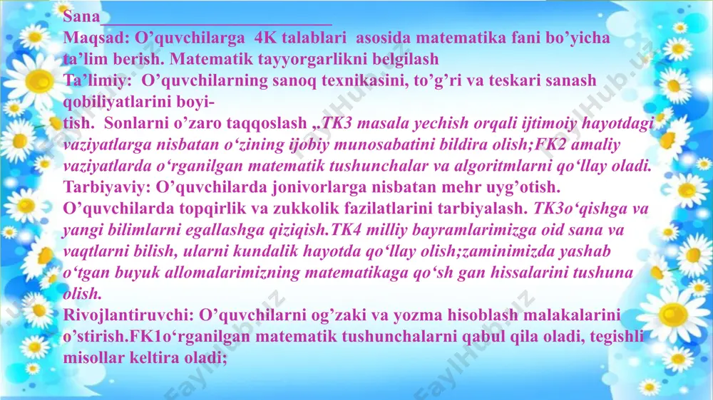 matematika darsi 1-sinf uchun ta'lim o'qituvchisi - Page 5
