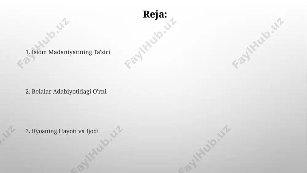 g o'zaro munosabatlari va ularning kundalik turmushi aks ettirilgan. "oila va jamiyat tasviri"da, ilyos 7-8 ta asosiy qahramon orqali, oiladagi farzandlarning tarbiyasi, o'zaro hurmat va mas'uliyat tuyg'ularining shakllanishi kabi muhim ijtimoiy masalalarni ko'rsatib bergan. kitoblarining mashhurligi унинг "сен ҳам ер юзидаги энг яхши инсон бўла оласан" китоби тошкент шаҳридаги кўплаб мактабларнинг кутубхоналарида учрайди ва 2000 дан ортиқ нусхада тарқатилган. илоснинг асарлари самарқанд ва бухоро каби шаҳарлардаги болалар адабиёти фестивалларида кўп марта тақдим этилиб, минглаб болаларнинг қалбини забт этган. ilyosning bolalik yillari ilyos 5 yoshida, samarqand viloyatining kichik bir qishlog'ida, bobosi hikoyalari bilan tanishgan va shu yoshdan boshlab o'zining birinchi hikoyalarini yozishga harakat qilgan. uning bolalik davri 1980-yillarga to'g'ri kelib, o'sha davrning qiyinchiliklariga qaramasdan, ilyos kitob o'qishga juda qiziqib, 200 dan ortiq kitob o'qigan. asarlarining mavzulari ilyosning asarlarida 2-jahon urushi davridagi qiyinchiliklar va tinchlikka bo'lgan umid, shuningdek, qishloq va shahar hayotining taqqoslashi aks ettirilgan. uning "mening do'stlarim" kabi asarlari 5-7 yoshli …