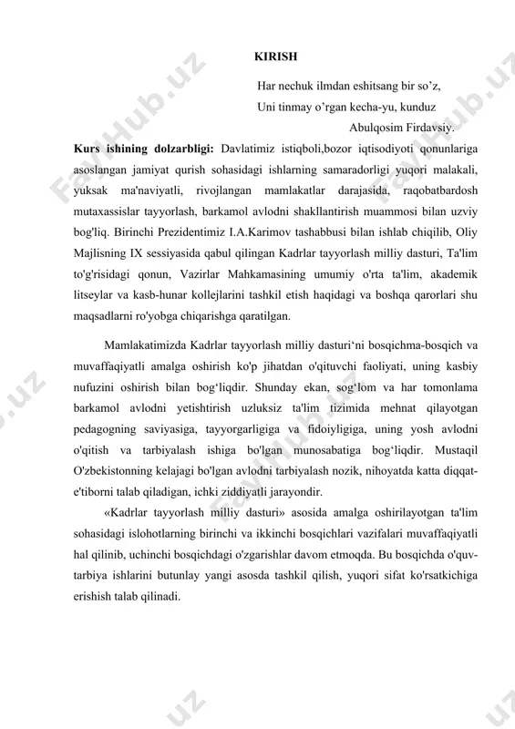 abhada muvaffaqiyatga erishish, jumladan yuqоri malakali kadrlar tayyorlashda milliy dasturni o’rni va ahamiyati beqiyosdir. kurs ishining maqsadi: dars davomida oquvchi va talabalarga mavzuni zamonaviy pedagogik texnalogiyalar orqali tushuntirish va bu orqali ta’lim sifatini oshirish. kurs ishining ob’’ekti: oliy va o’rta talim muassasalarida matematikani o’qitish jarayoni. kurs ishining predmeti: matematikani o’qitishda pedagogik texnalogiyalar,interfaol usullardan foydalanish. 1-§.funksianing qavariqligi va botiqligi. aytaylik f(x) funksiya x=x0 nuqtada f’(x0) hosilaga ega, ya’ni funksiya grafigining m(x0,f(x0)) nuqtasidan novertikal urinma o‘tkazish mumkin bo‘lsin. ta’rif. agar x=x0 nuqtaning shunday atrofi mavjud bo‘lib, y=f(x) egri chiziqning bu atrofdagi nuqtalarga mos bo‘lgan bo‘lagi shu egri chiziqqa m(x0,f(x0)) nuqtasidan o‘tkazilgan urinmadan pastda (yuqorida) joylashsa, u holda f(x) funksiya x=x0 nuqtada qavariq (botiq) deyiladi. agar egri chiziq biror intervalning barcha nuqtalarida qavariq (botiq) bo‘lsa, u holda bu chiziq shu intervalda qavariq (botiq) deyiladi. 1-chizma 2-chizma 3-chizma 1-chizmada qavariq va 2-chizmada botiq egri chiziqlar chizilgan. egri chiziq nuqtasining ordinatasini y bilan, shu egri …