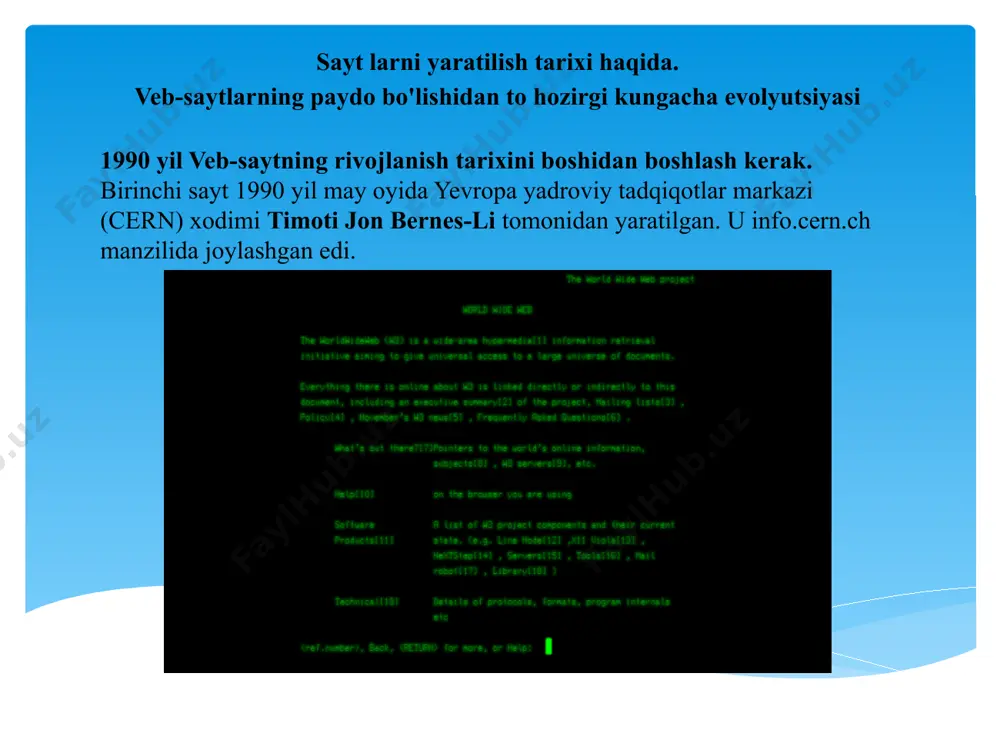 igini aniqroq aniqlash kerak. veb ilovasining arxitektura ko’rinishi. veb ilovasining arxitektura ko’rinishi. veb-sayt axborot tizimi sifatida haqida ma’lumot. 1993 yil sahifada rasmlarni matn bilan birga ko'rsatish qo'llab-quvvatlanadi. mozaika yaratildi - rasmlarni yuklay oladigan birinchi brauzer. keyinchalik, u netscape deb o'zgartiriladi, internet explorer uchun asosiy raqobatchi bo'ladi va 2000 yilgacha brauzer bozorida etakchilikni saqlab qoladi. 1994 yil microsoft o'zining birinchi veb-saytini ishga tushirdi. 2014 yilda ishlab chiquvchilar ushbu saytning birinchi versiyasini tikladilar: javascript paydo bo'ladi va u bilan animatsiyalar, elementlarning harakati, modal oynalar saytlarga keladi. 1997 yil 1997 yil sentyabr oyida yandex qidiruv tizimi keng jamoatchilikka taqdim etildi. 1998 yil 1998 yil 4 sentyabr stenford talabalari sergey brin va larri peyj google kompaniyasini ishga tushirdilar. xuddi shu yili php tilining uchinchi versiyasi chiqdi, bu uning zamonaviy ko'rinishini belgilab berdi. 2001 yil 2001 yil microsoft o'rnatilgan internet explorer 6 brauzeri bilan windows xp ni chiqaradi va brauzer bozorida etakchi o'rinni egallaydi - …