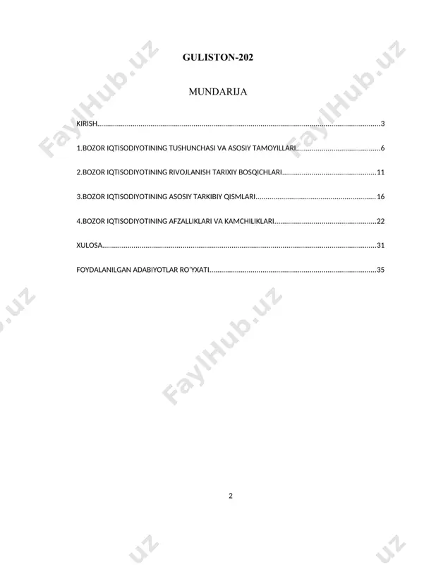 iqtisodiyotining samarali ishlashini ta'minlash uchun ba'zi ijtimoiy va iqtisodiy muammolarni hal qilish zarurdir. bozor tizimining kamchiliklari, jumladan, ijtimoiy tengsizlik, ekologik zararlar va monopoliyalarning paydo bo‘lishi, davlatning tartibga solish va nazorat qilish mexanizmlarini talab qiladi. bugungi kunda bozor iqtisodiyoti dunyoning ko‘plab mamlakatlarida, jumladan, rivojlangan va rivojlanayotgan davlatlarda asosiy iqtisodiy tizim sifatida faoliyat ko‘rsatmoqda. bunday iqtisodiyotda davlat o‘zining iqtisodiy siyosati va tartibga solish mexanizmlari orqali bozorning samarali ishlashini ta'minlashga intiladi. bunda erkin raqobat va xususiy mulk huquqi masalalari asosiy o‘rin tutadi, chunki ular bozorning samarali ishlashini ta'minlaydi va iqtisodiy o‘sishni rag‘batlantiradi. shu bilan birga, bozor iqtisodiyoti barcha davlatlarda o‘ziga xos sharoitlar va xususiyatlarga ega. mamlakatlar o‘rtasida bozor iqtisodiyoti tizimining ishlashida farqlar bo‘lishi mumkin, chunki har bir mamlakatda bozorning samarali ishlashini ta'minlash uchun davlat siyosati, iqtisodiy islohotlar va jamiyatning madaniy-ijtimoiy xususiyatlari alohida ahamiyatga ega. bozor iqtisodiyoti tizimi, shu bilan birga, global iqtisodiy integratsiya jarayonlari va xalqaro savdoning rivojlanishi bilan chambarchas bog‘liq. bozorning global …