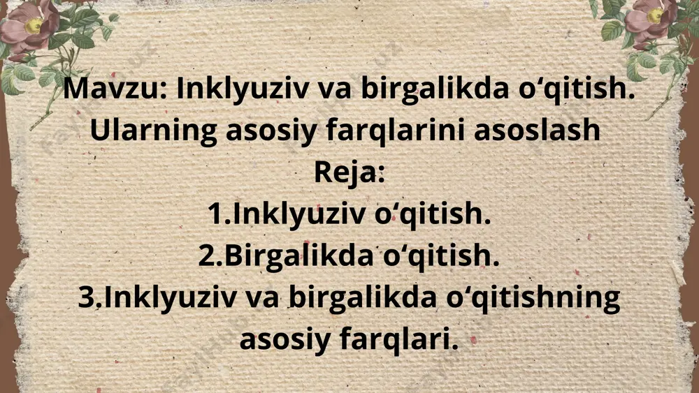 aratilgan. birgalikda oʻqitish: asosan bir sinfdagi barcha o‘quvchilar uchun ikki yoki ko‘p o‘qituvchining hamkorligida amalga oshiriladi, lekin auditoriya har doim ham maxsus ehtiyojli o'quvchilarni qamrab olmasligi mumkin. oʻqituvchilar oʻrtasidagi hamkorlik: inklyuziv ta'lim: ko‘pincha maxsus ehtiyojli talabalarga qo‘shimcha yordam beruvchi maxsus pedagog yoki mutaxassislar jalb qilinadi. birgalikda oʻqitish: bu ikki yoki ko‘proq fan o‘qituvchilarining doimiy hamkorligini talab qiladi. ular o‘z fanlari bo‘yicha bilimlarini birlashtirib, darsni birgalikda olib boradilar. metod va yondashuv: inklyuziv ta'lim: o'qitish uslublari va ta'lim materiallari barcha o‘quvchilar uchun moslashtiriladi, ya’ni individual yondashuv qo‘llaniladi. birgalikda oʻqitish: ko‘proq o‘quvchilarni jalb qilish uchun turli ta'lim usullari va strategiyalar qo‘llaniladi, lekin barchaga yagona dars mazmuni beriladi. umuman olganda, inklyuziv ta'lim o‘quvchilarning teng huquqli qatnashishini ta’minlashga qaratilgan kengroq tushuncha bo'lsa, birgalikda o‘qitish usuli asosan o‘qituvchilar hamkorligini ta’minlashga yo‘naltirilgan. bu farqlar inklyuziv va birgalikda o'qitish usullarining o'ziga xosligini va o'zaro farqlarini ko'rsatadi. har ikkala yondashuv o'z-o'ziga xos afzalliklar va cheklovlarga ega, shuning uchun ularni …