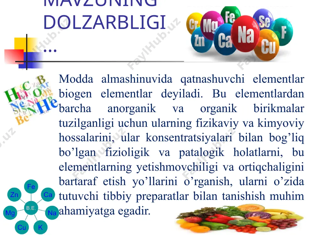arning valent elektronlari s-elektronlaridir. litiy atomida 2s, natriyda 3s, kaliyda 4s, rubidiyda 5s, seziyda 6s, fransiyda 7s, berilliyda 2s, magniyda 3s, kalsiyda 4s, stronsiyda 5s, bariyda 6s, radiyda 7s elektronlari valent elektronlari hisoblanadi. s – elementlar… ia guruhda fransiy oxirgi va eng og‘ir ishqoriy metall, sun’iy ravishda olingan bo‘lib, hozirgacha xossalari yaxshi o‘rganilmagan, uning valent elektroni 7s orbitalda joylashgan. bu guruh elementlarning o‘ziga xos xususiyatlari shundaki, ularning tashqi elektron qavatida bittadan s- elektron bo‘lib, undan oldingi elektron qavati mustahkam elektron qavatidir. bu elementlar yagona elektronini osonlik bilan beradi, shu sababli kuchli qaytaruvchi vazifasini bajaradi, ularning oksidlanish da- rajasi +1 ga teng. ishqoriy metall ionlarining zaryadi kichik va radiusi katta bo‘lganligi tufayli ularning kompleks birikma hosil qilish hususiyatlari kam. ishqoriy metall tuzlari suvda yaxshi eriydi, galogenidlarning erish harorati juda yuqori, elektr tokini yaxshi o‘tkazadi. bu tuzlar rangsiz, lekin rangsiz alanga ustida yondirilganda o‘ziga xos rang bilan yonadi: litiy — qizil, natriy …