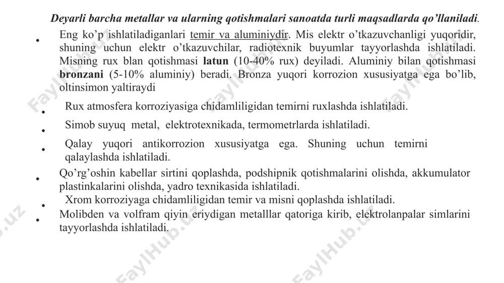 di; tabiiy gaz metan ham kiritiladi. metan ham yoqilg'i, ham qaytaruvchidir, chunki u yonganda hosil bo'lgan suv cho'g' holdagi koks bilan birikib vodorod gazini hosil qiladi. vodorod esa kuchli qaytaruvchidir. reaksiya tezligi haroratga ham bog'liq bo'ladi. domnada haroratni oshirish uchun, unga puflanadigan havo avval kauperlarda qizdiriladi. bunda ko'pincha reaksiya issiqligidan foydalaniladi. kimyoviy reaksiya tezligini oshiradigan omillardan yana biri yuza ta'sirini oshirish, domnaga tushiriladigan ruda, koks va flyus ma'lum optimal o'lchamga ega bo'lishi lozim. cho’yan ishlab chiqarishda boradigan asosiy reaksiyalar. cho'yan domna pechi deb ataluvchi reaktorlarda eritib olinadi. cho'yan eritib olish jarayonida quyidagi kimyoviy reaksiyalar boradi. shixta tarkibidagi koks ham pechning ostidan domna havo qizdirgichlarida (kauperlar) 800°c gacha qizigan va kislorodga boyitilgan gaz bilan to'qnashib yonadi. c+o2=co2+401 kj ch4+ 2o2 = co2 + 2h2o + 802,5 kj yuqoridagi reaksiyalar natijasida hosil bo'lgan gazlar ham (co2, h2o) turli ta'sirotlariga uchraydi. co2 gazi pechning yuqorisiga ko'tarilib, issiq koks bilan reaksiyaga kirishadi va is …
